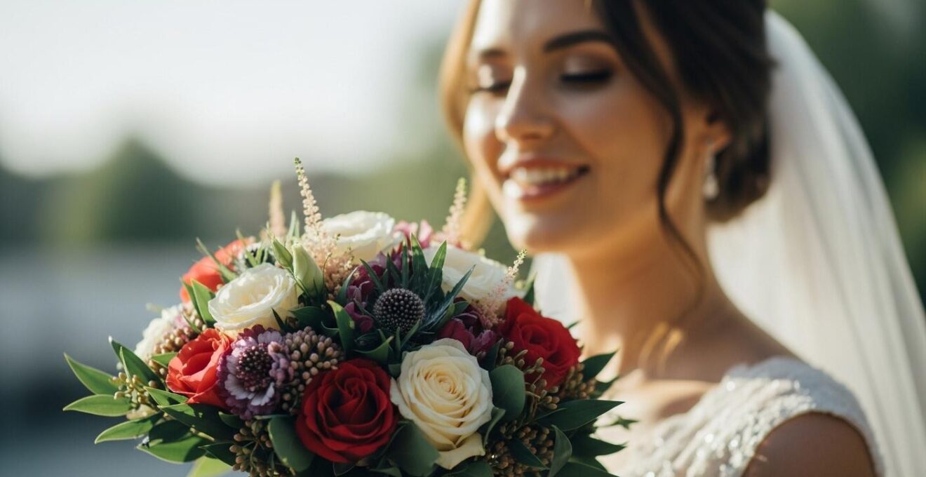 Photographie d'une mariée tenant un bouquet de fleurs personnalisé qui reflète sa personnalité