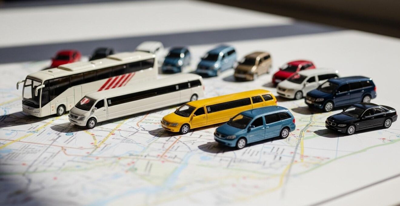 Tableau comparatif illustré des différentes options de transport pour invités de mariage