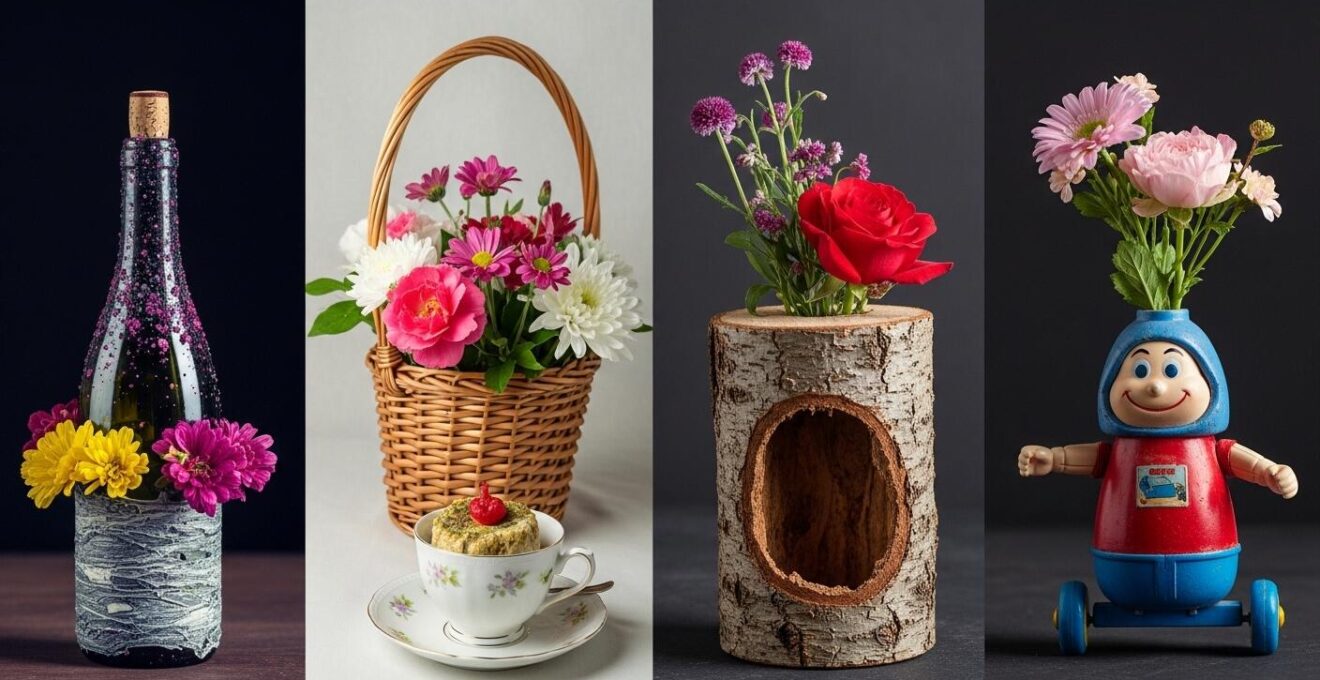 Alternatives créatives aux vases pour contenir des fleurs lors d'un mariage